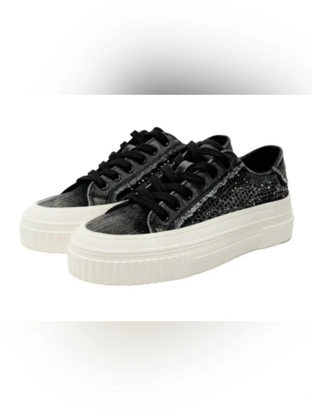 Zara Black Platform Lace-Up Sneakers with White Sole